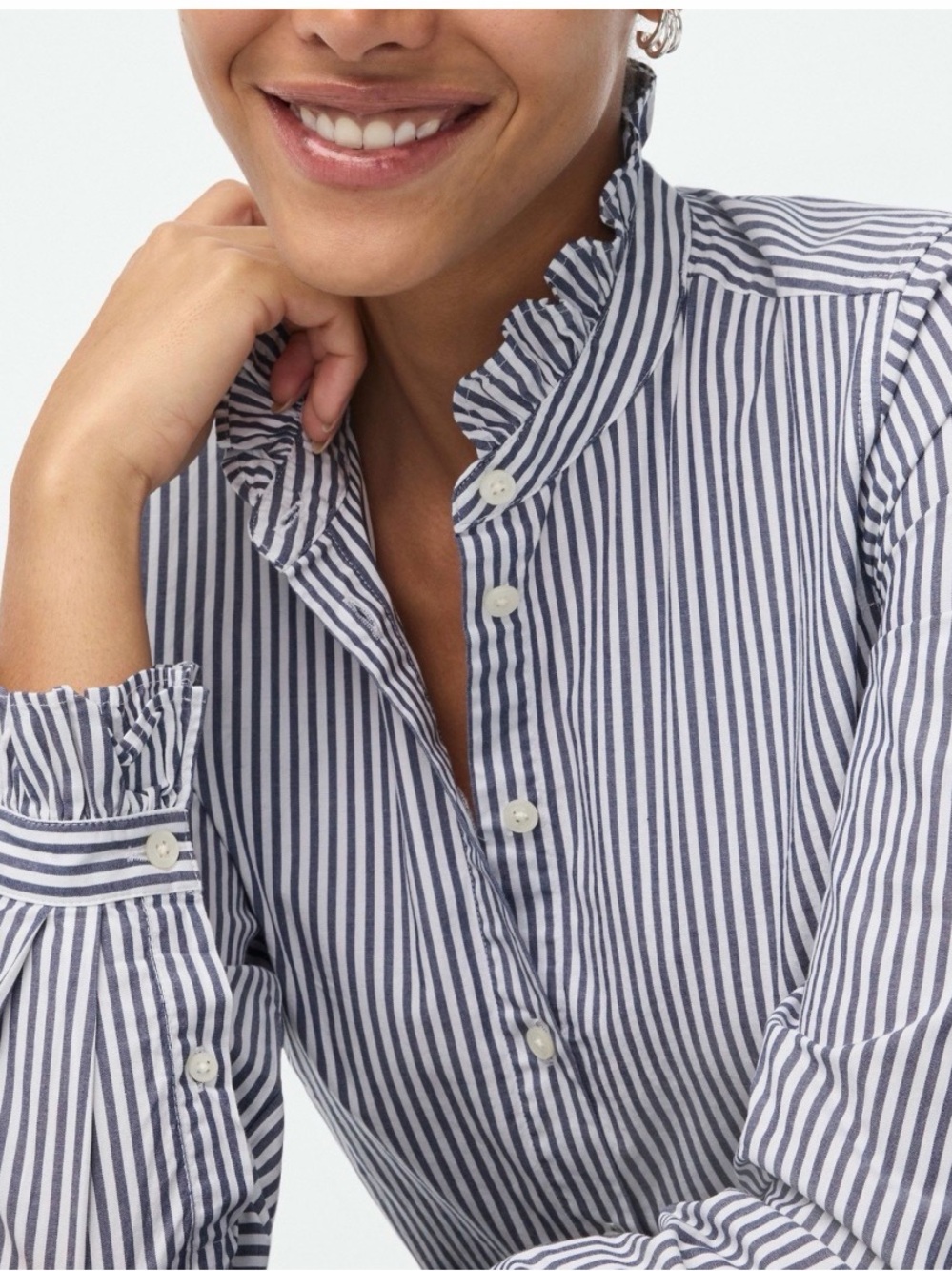 J Crew Ruffles Pinstripe Button Shirt - Picture 3 of 15